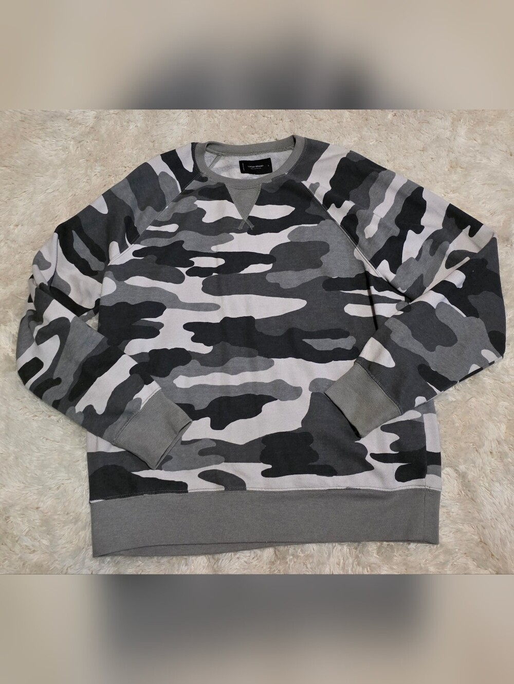 Lucky Brand Womens Gray Black Camo Crewneck Sweatshirt